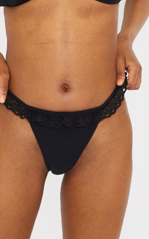 Petite Black Broderie Anglaise Ruffle Tanga Bikini Bottoms