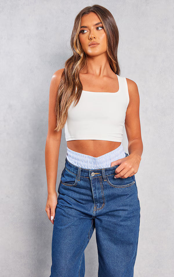 White Contour Sculpt Longline Crop Top