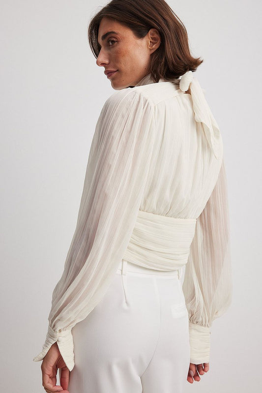 Balloon Sleeve Pleated Detail Blouse
