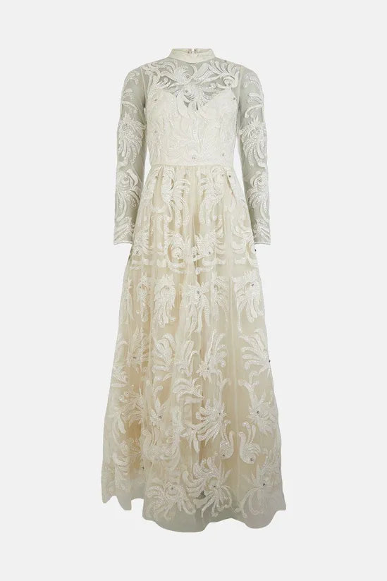 Premium Embellished Fit And Flare Maxi Dress