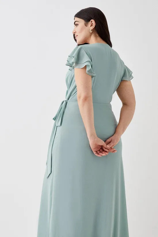 Plus Size Double Flutter Sleeve Wrap Bridesmaids Dress