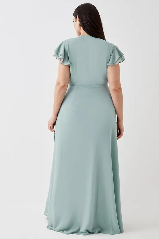 Plus Size Double Flutter Sleeve Wrap Bridesmaids Dress