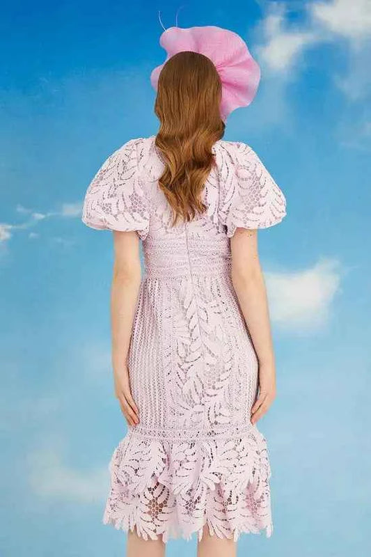 Coast - Lisa Tan Puff Sleeve Lace Pencil Dress