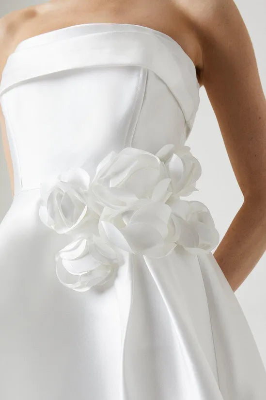 Corsage Detail Twill Wedding Dress