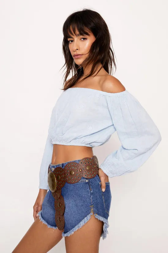 NastyGal Bardot Puff Sleeve Crop Top