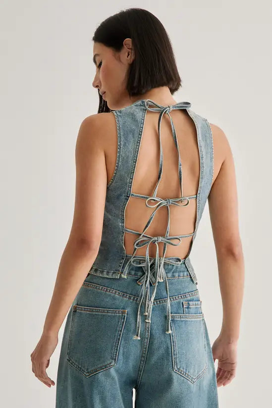 NastyGal Denim Lace Back Top