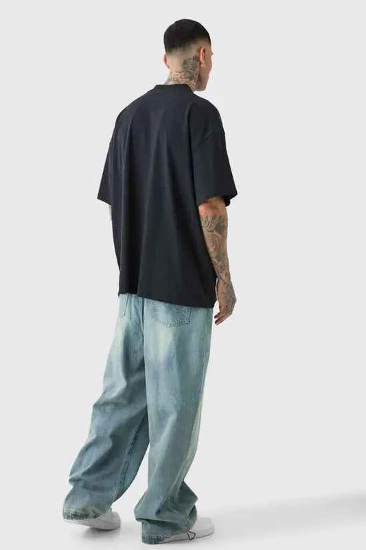 boohooMAN Tall Denim Parachute Jeans