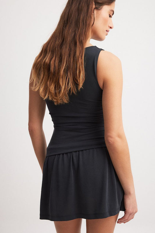 Boat Neck Low Waist Detail Mini Dress