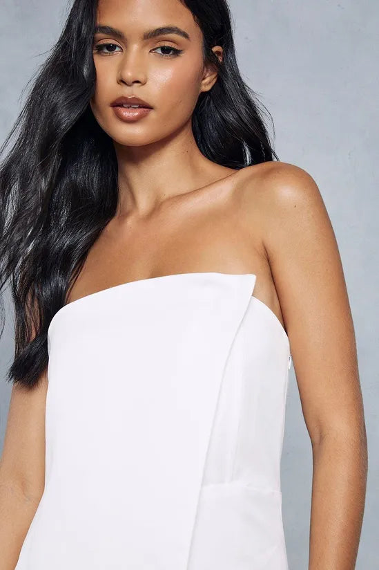 Premium Satin Wrapover Asymmetric Detail Playsuit