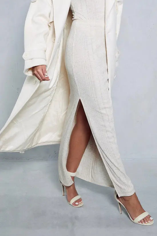 MissPap Ribbed Marl Split Side Maxi Skirt