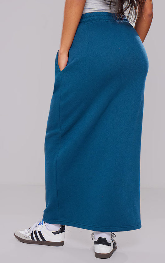 Green Sweat Drawstring Midi Skirt