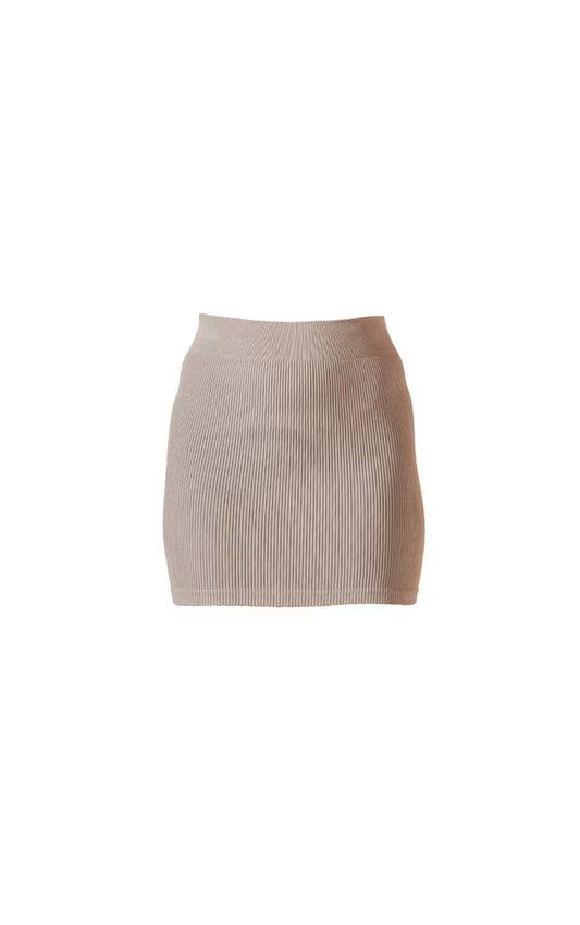Basic Stone Structured Snatched Rib Mini Skirt