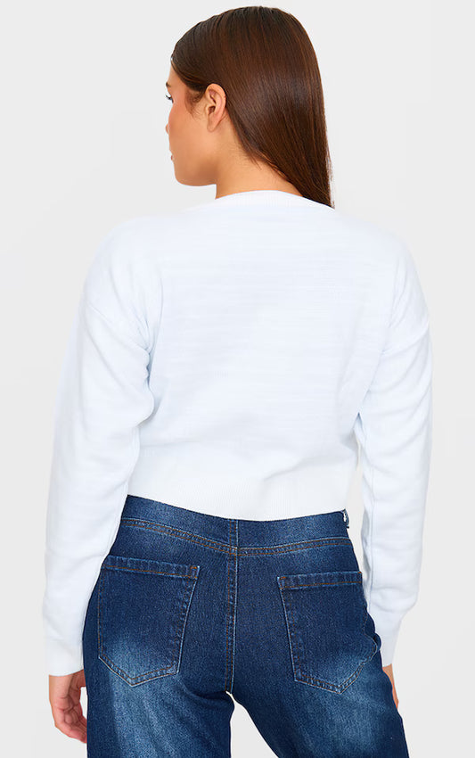 White Let It Snow Cropped Christmas Sweater