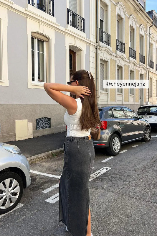 Slit Detailed Maxi Denim Skirt