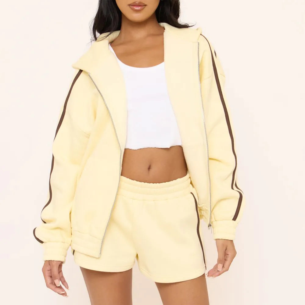 Oversized Contrast Stripe Side Essential Graphic Zip Up Hoodie In Yellow