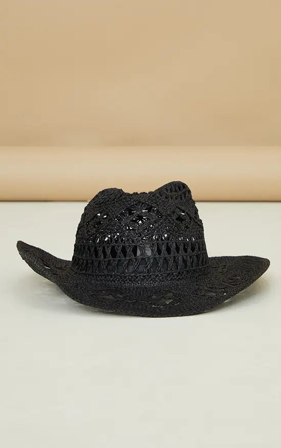 Plt - Black Raffia Cowboy Hat