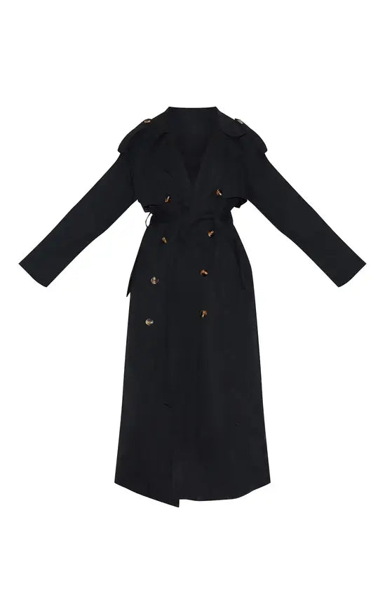 Plt - Black Belted Double Breasted Trench Coat