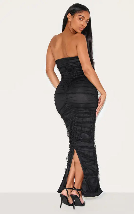Plt - Shape Black Mesh Corset Bandeau Maxi Dress