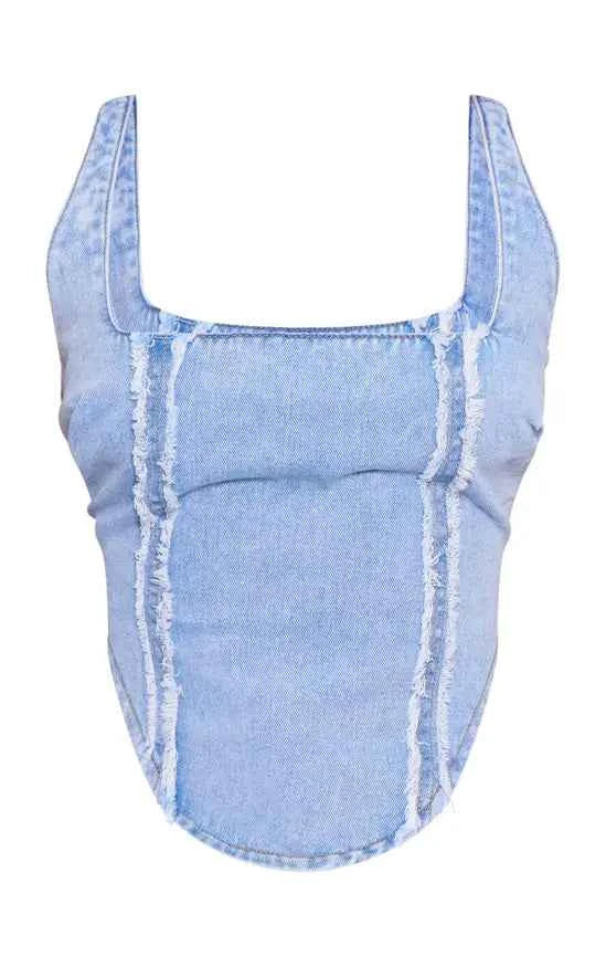 Plt - Petite Embroidered Square Neck Corset Top