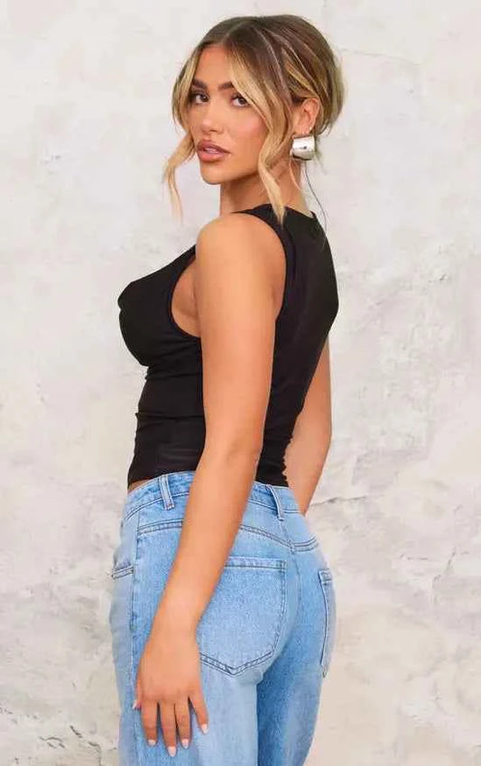 PrettyLittleThing Mesh Panel Cowl Slinky Top