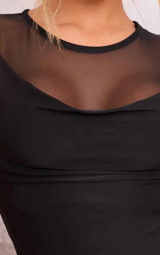 PrettyLittleThing Mesh Panel Cowl Slinky Top