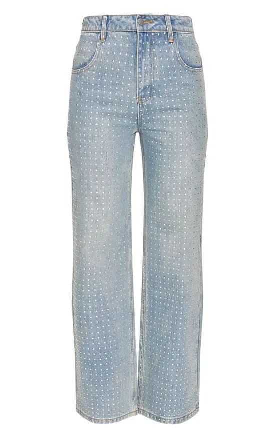 Plt - Vintage Light Wash Diamante Front Straight Leg Jeans