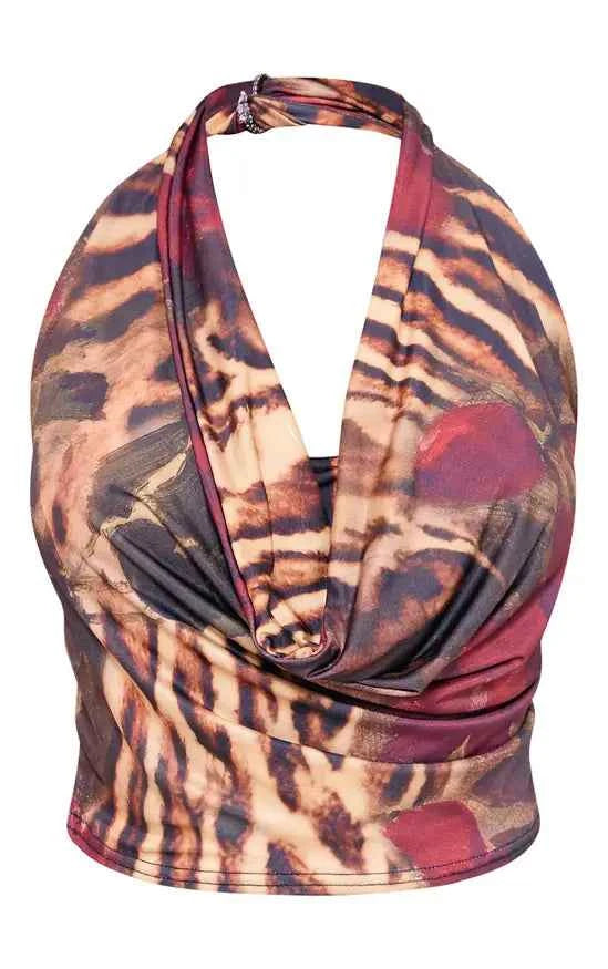 Plt - Brown Printed Cowl Neck Top