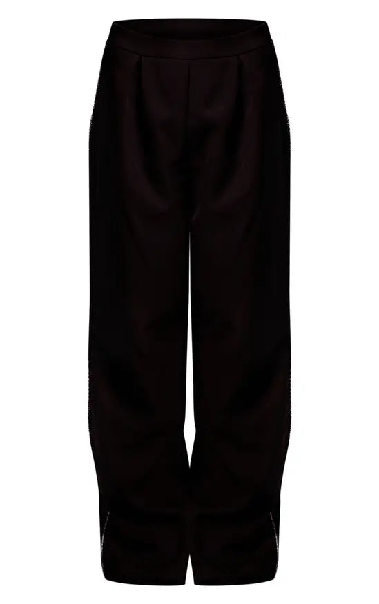 PrettyLittleThing Woven Tailored Diamante Trim Wide Leg Pleated Trousers Co-ord