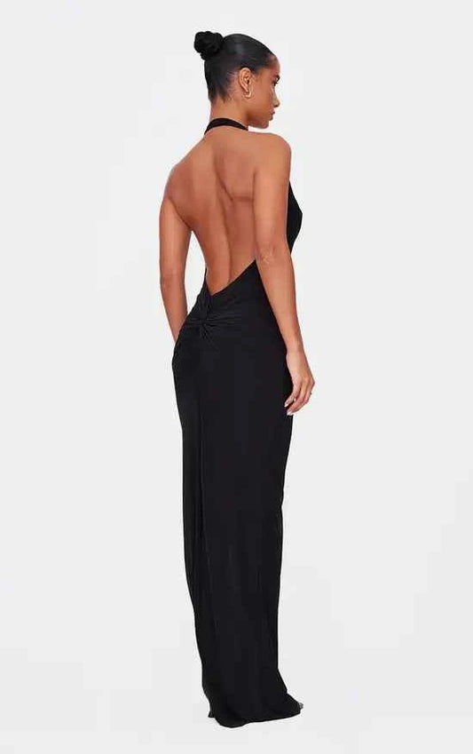 Plt - Black Soft Touch Cowl Neck Twist Back Detail Maxi Dress