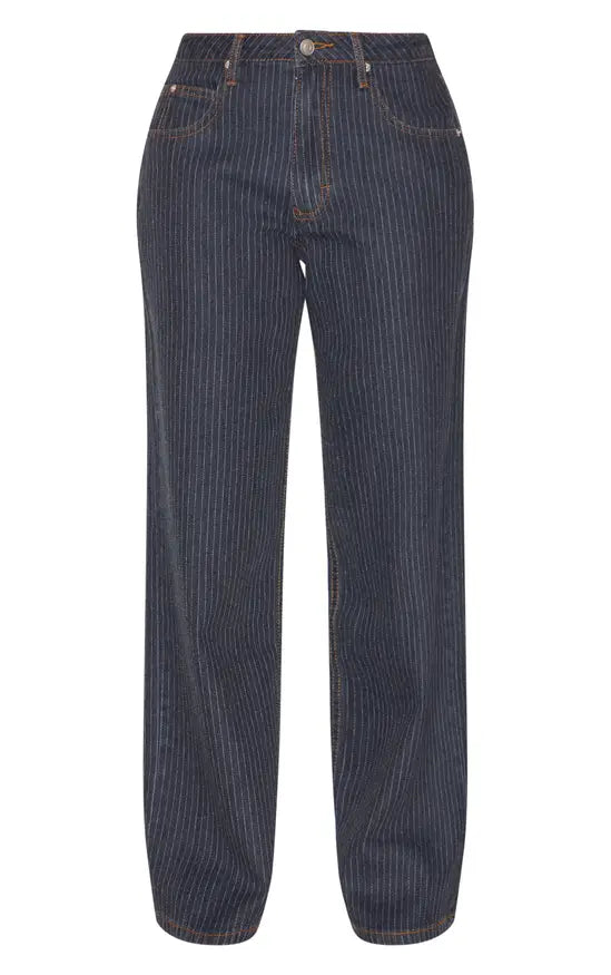 Plt - Navy Low Rise Baggy Pinstripe Jeans
