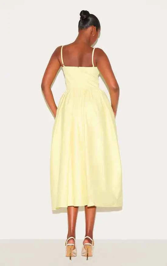 Plt - Lemon Ruched Bust Corset Strappy Midaxi Dress