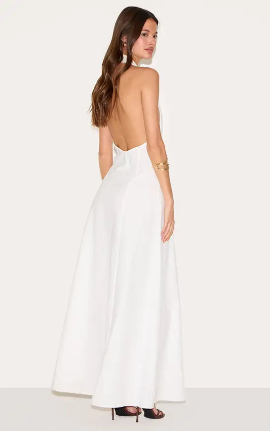 Plt - White Button Down Collar Detail Maxi Dress
