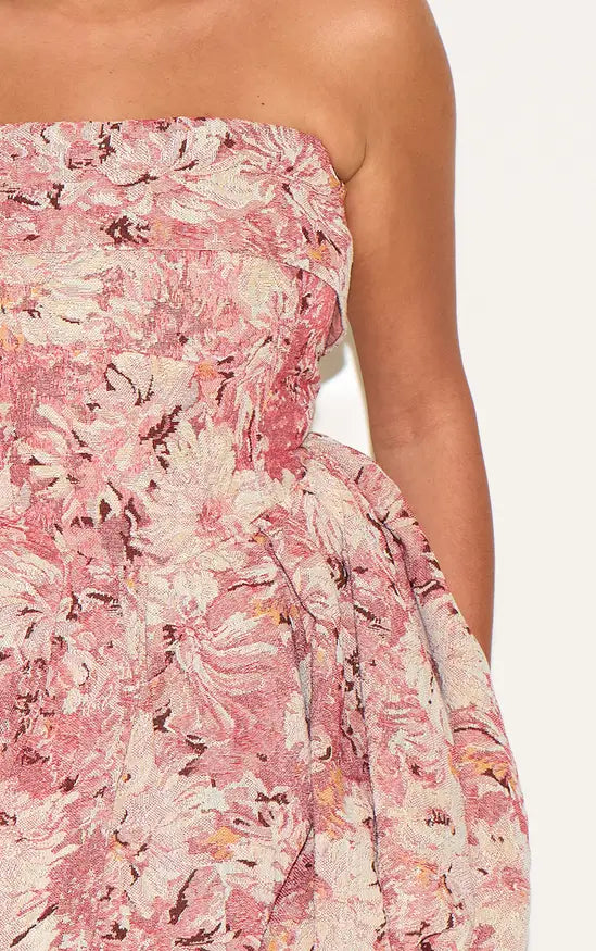 Plus Pink Floral Tapestry Bandeau Extreme Puffball Dress