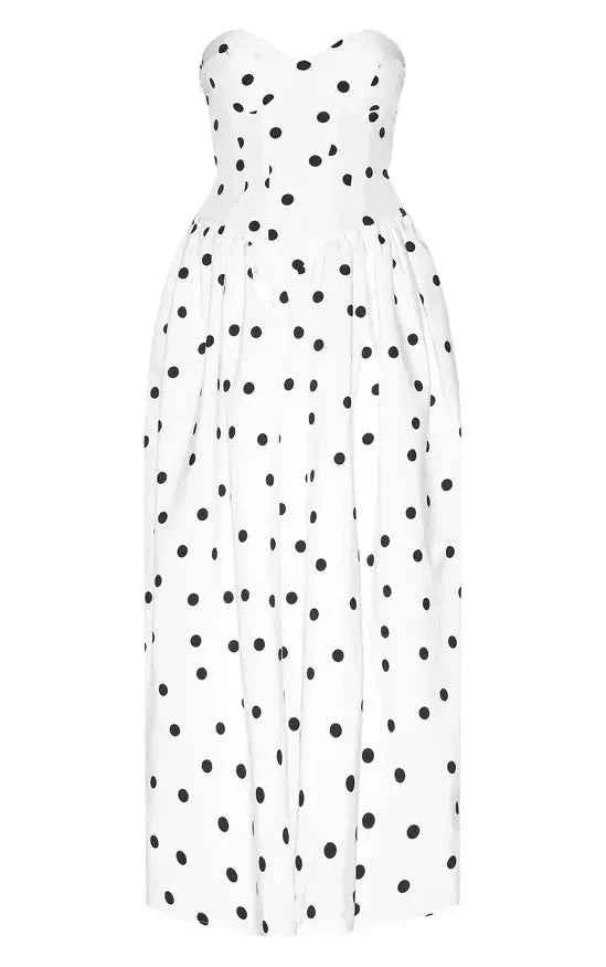 Asos - Shape White Polka Dot Corseted Maxi Shift Dress