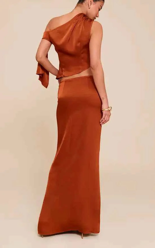 Plt - Rust Mid Rise Satin Maxi Skirt