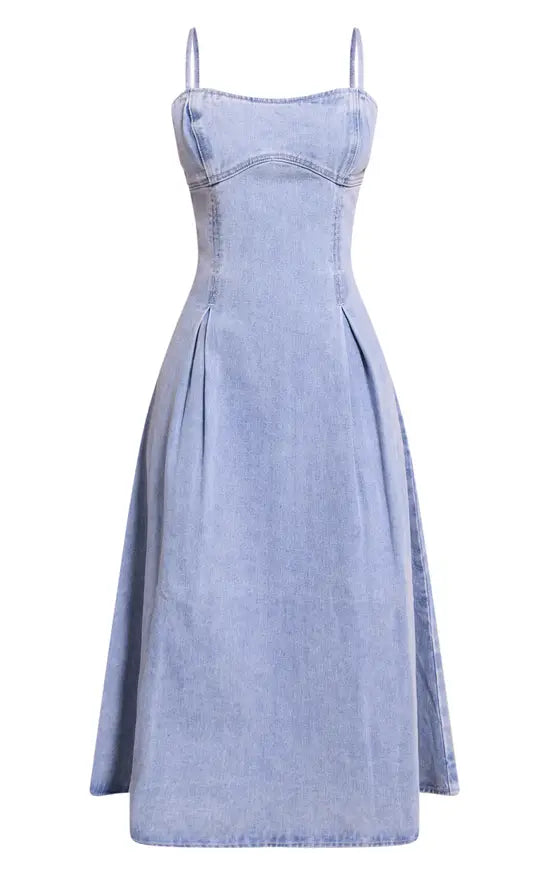 Plt Petite Mid Blue Wash Denim Skater Dress