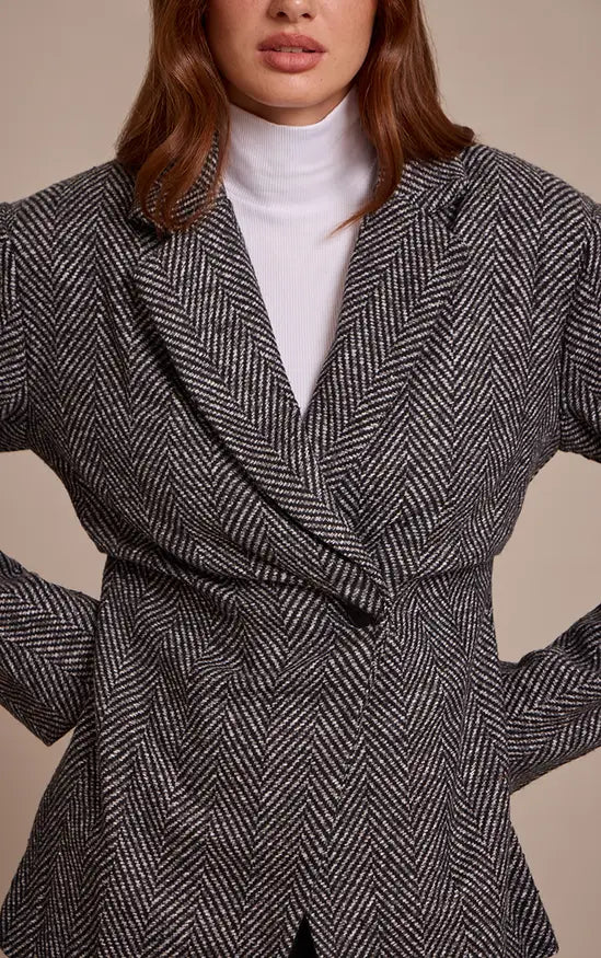PrettyLittleThing Herringbone Gathered Cinched Waist Blazer