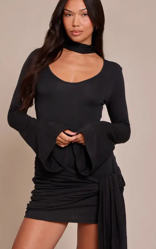 PrettyLittleThing Jersey Wrap Scarf Detail Mini Dress