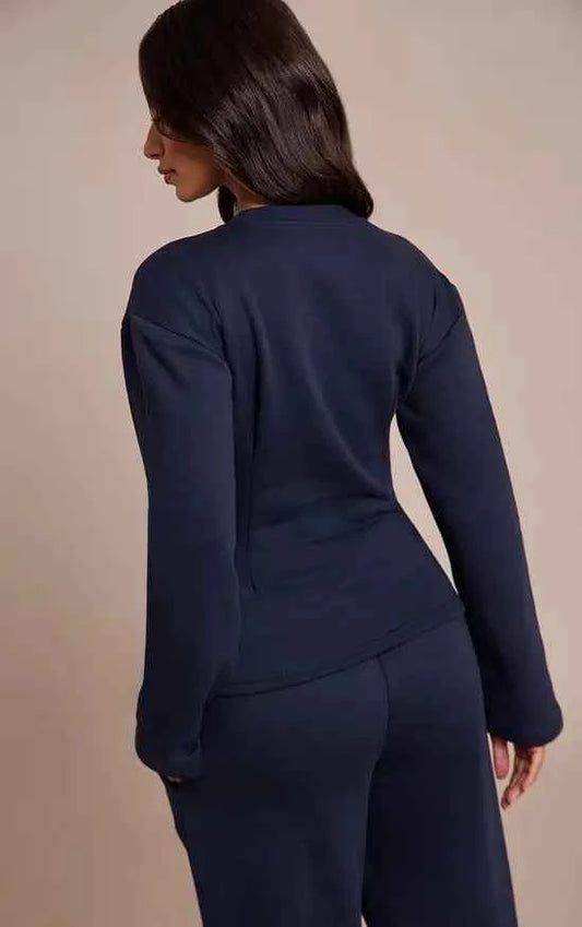 Plt - Petite Navy Long Sleeve Waist Cinched Sweatshirt