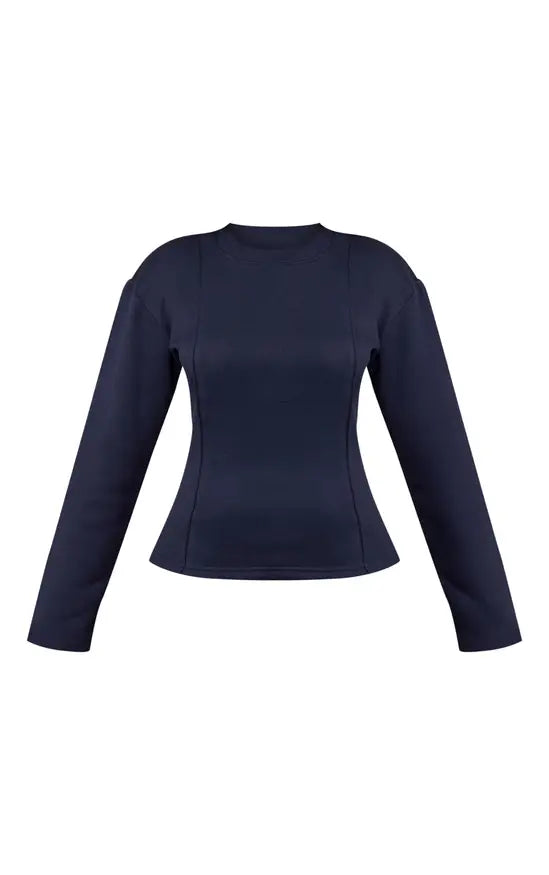 Plt - Petite Navy Long Sleeve Waist Cinched Sweatshirt