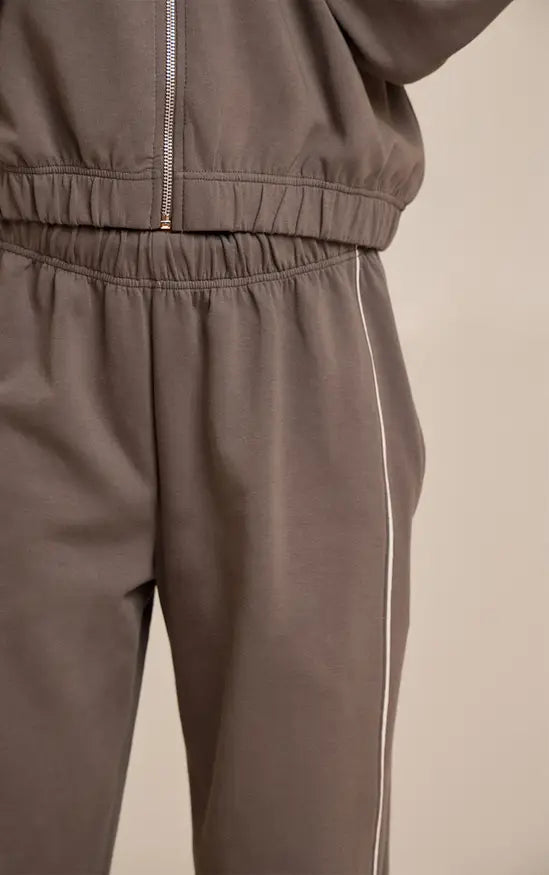 Plt - Charcoal Interlock Contrast Piping Wide Leg Joggers
