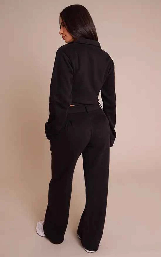 Plt - Petite Black Tailored Seam Detail Wide Leg Joggers