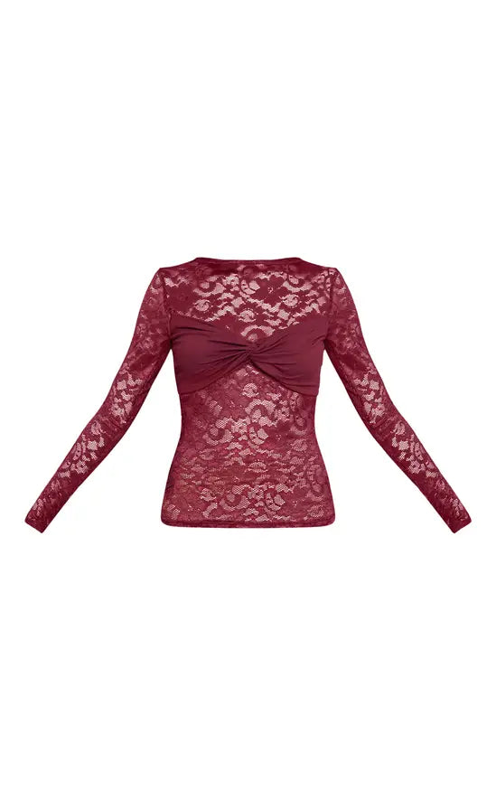 Plt - Plum Bust Detail Lace Long Top