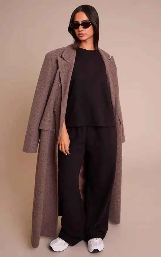 Plt - Petite Black Soft Touch Wide Leg Joggers Co-ord