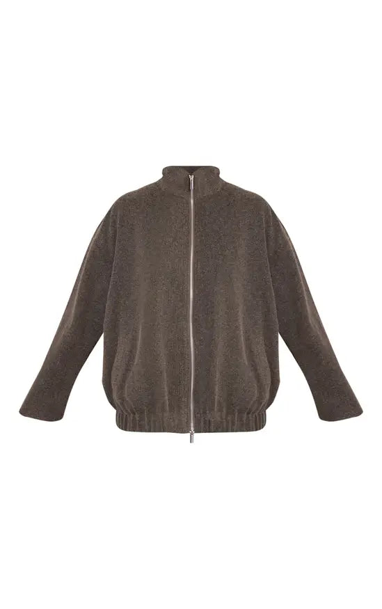Plt - Charcoal Funnel Neck Ruched Sleeve Wool Bomber