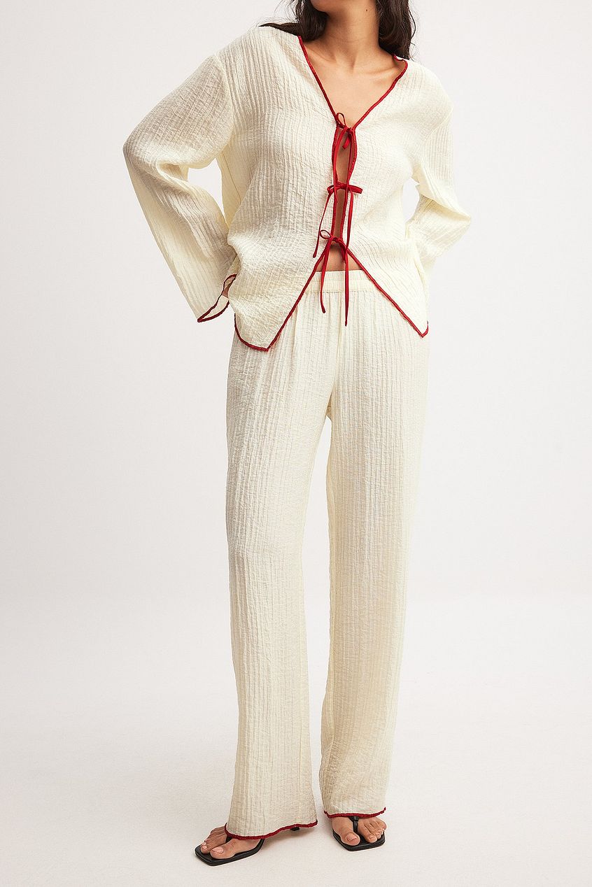Crinkled Contrast Binding Pants