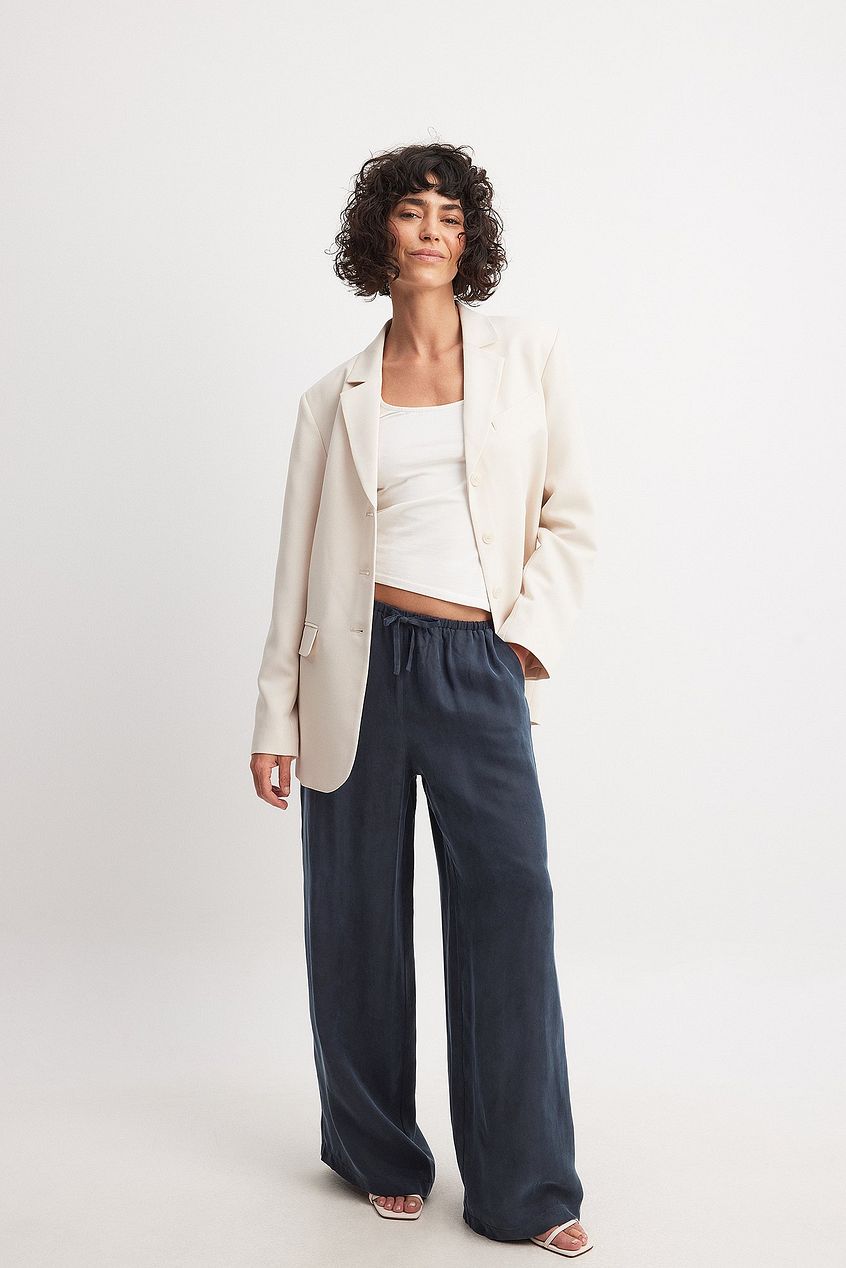 Cupro Blend Elastic Waist Pants