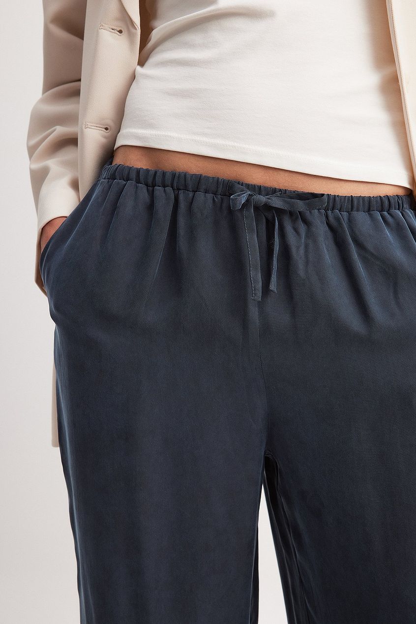 Cupro Blend Elastic Waist Pants