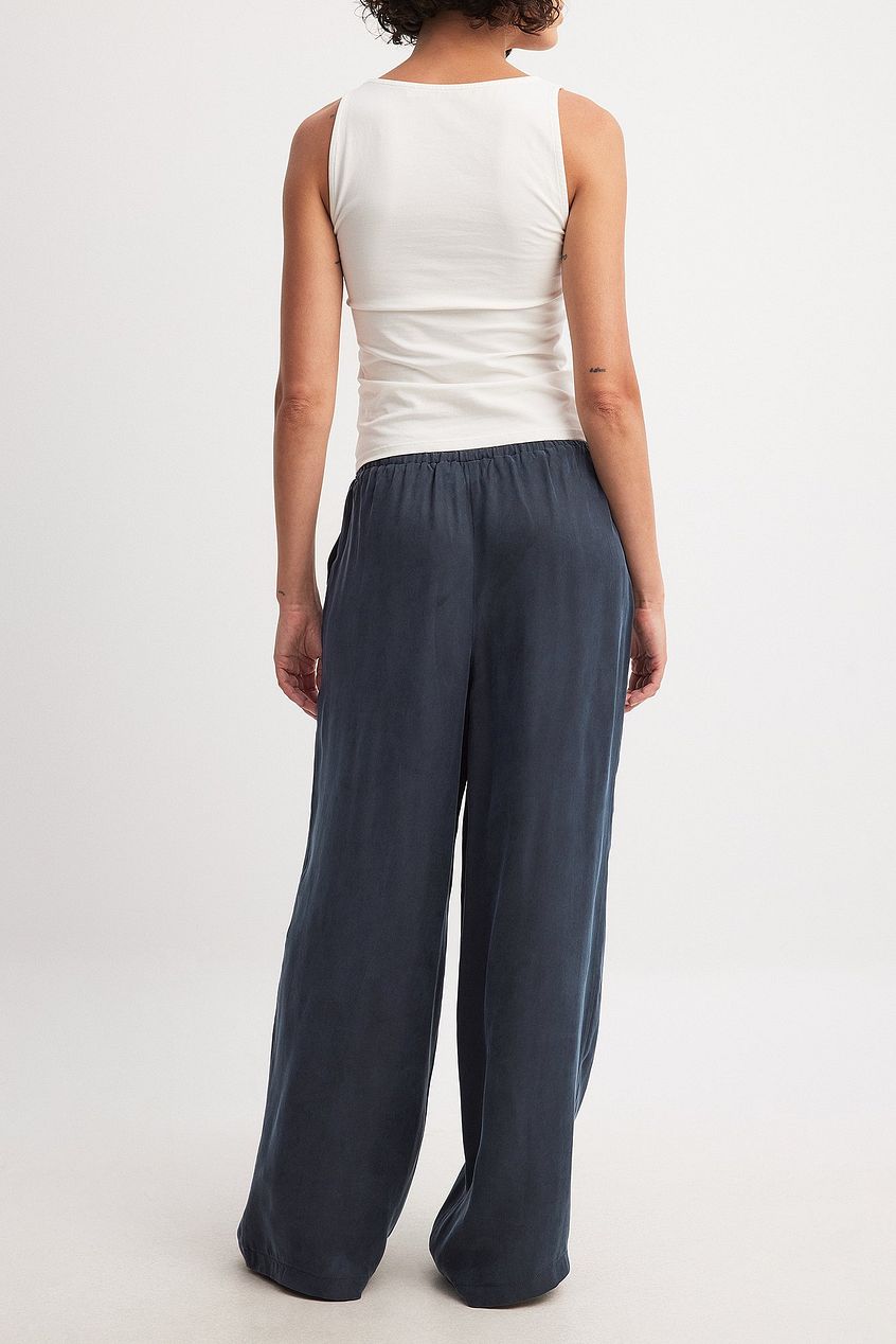 Cupro Blend Elastic Waist Pants