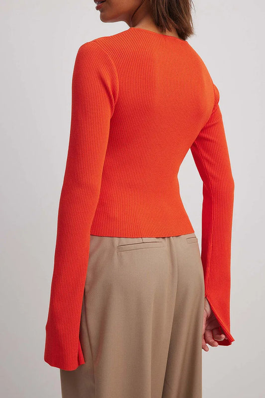 Cut Out Detail Fine Knitted Top